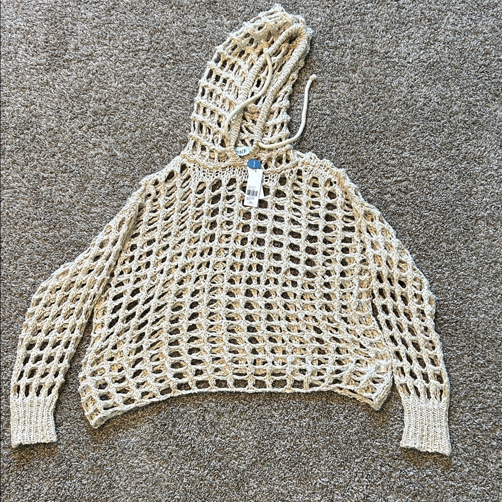 BKE Cream Open-Knit Hooded Sweater